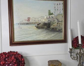 Original Large Oil Painting by N.G. Reynolds- Quiet Anchorage at Tranquil Harbour