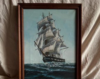 Vintage Maritime Oil Painting Frigate Ship –Peter 20th Century Oil