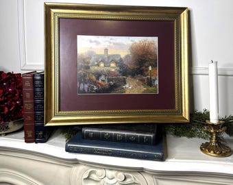 Thomas Kinkade – Framed Print with Burgundy Mount in Gold Frame: Open Gate, Sussex '91