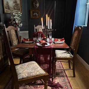Antique Victorian Oak Drop-Leaf Pembroke Dining Table & Vintage Tapestry Chairs (Optional Set)
