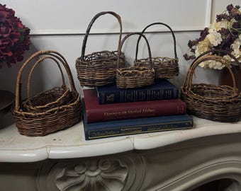 Mini Wicker Basket Trio | Vintage Farmhouse Rustic Decor Set | Autumn Home Decor
