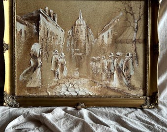 Vintage Original Boris Chezar Oil - Sand Painting – Mid Century Modern Wall Art