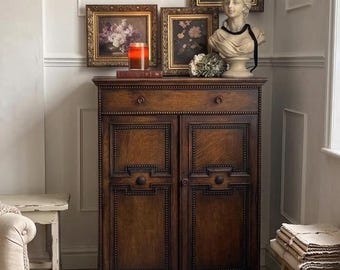 Antique Oak Bobbin Cabinet • Jacobean Style Sideboard • Vintage Storage