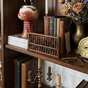 Vintage Chinese Wooden Abacus – Traditional Counting Frame with Brass Corners – Rustic Desk Decor