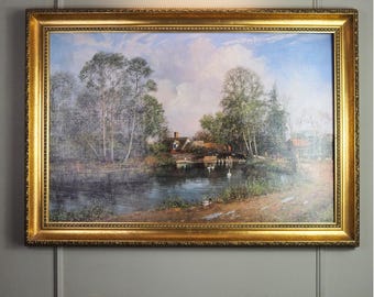 Old Cottage Flatford Mill by British painter Clive Madgwick - Vintage Print | Ornate Frame