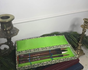 Vintage 1980s Chinese Paintbrush Set with Natural Bristles |Calligraphy Set
