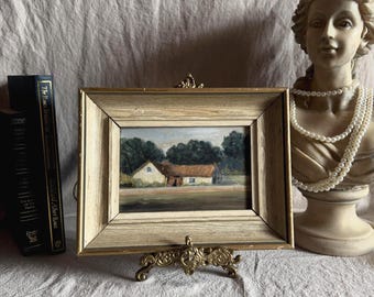 Antique Early 20th Century Landscape Oil Painting, Small Rural Countryside Art