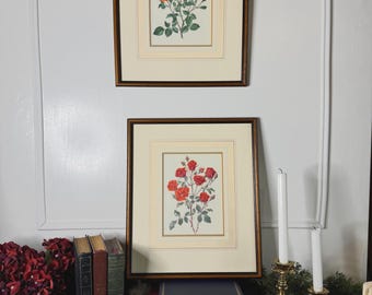 Vintage Signed Print Art Set in Matching Wooden Glazed Frame Pair