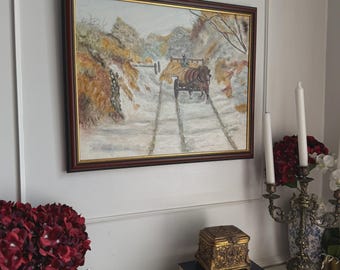 Vintage Winter Landscape Oil Painting by N.G. Reynolds (56x46 cm)