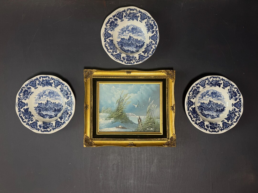 Vintage Blue Willow Plates & Framed Heritage Painting Gallery Wall Set ...