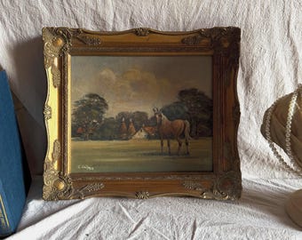 Charles Clift Original Oil Painting Landscape Farm Horse Antique Gold