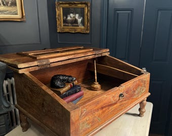 Antique Pine Victorian Clerk's Desk: Rustic Tabletop Writing Desk