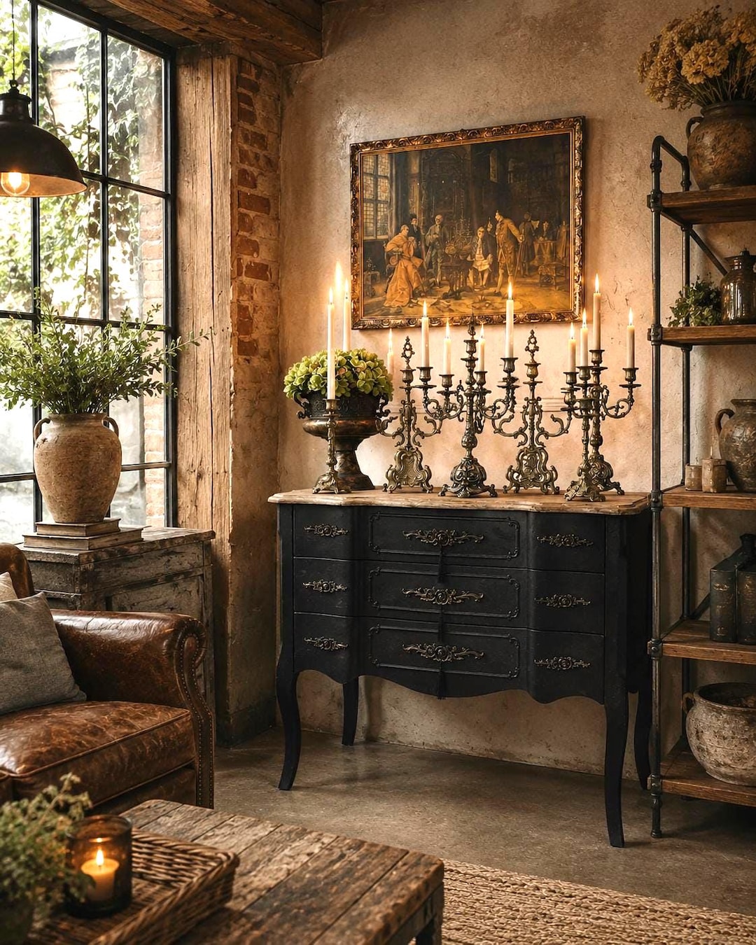 vintage black dresser Black Vintage Dresser: Solid Wood Antique Sideboard With Gold Accents