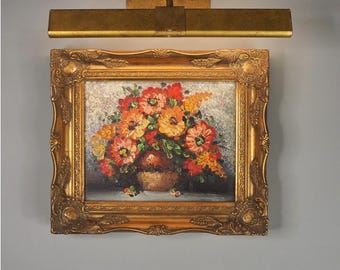 Mid-Century Heavy Brushwork Floral Oil Painting in Ornate Frame | Small Still Life Painting