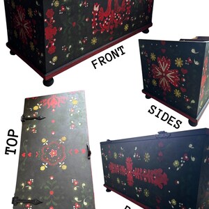 Large Vintage Hungarian Hand-Painted Folk Blanket Box / Toy Storage Chest image 18