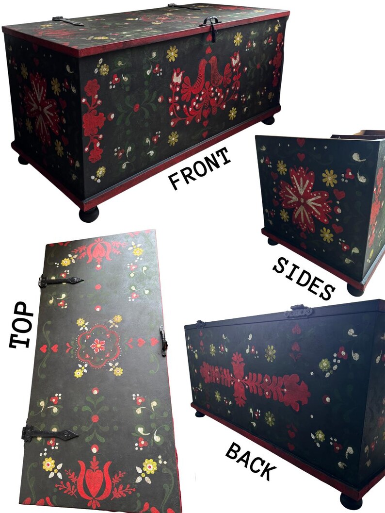 Large Vintage Hungarian Hand-Painted Folk Blanket Box / Toy Storage Chest image 18