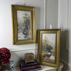 Vintage Ornate Gold Resin Frame Set: Sage Green Landscape Prints, Gallery Wall Art