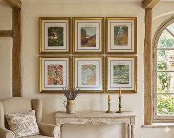 Vintage Kunstdruck Thema Galeriewand Set | Passende Gold Vergoldete Rahmen