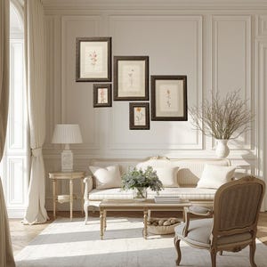Vintage Floral Gallery Wall Set with Matching Frames : Cottagecore Botanical Prints & Wooden Frames