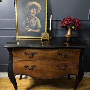 Upcycled French Chest in Black Noir | 2-Drawer Marble Top Dresser | Elegant Vintage Style Storage
