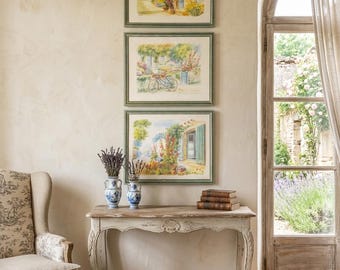 Signed Framed French Atelier Art Prints Gallery wall by Danielle Lebeau in Sage Frames