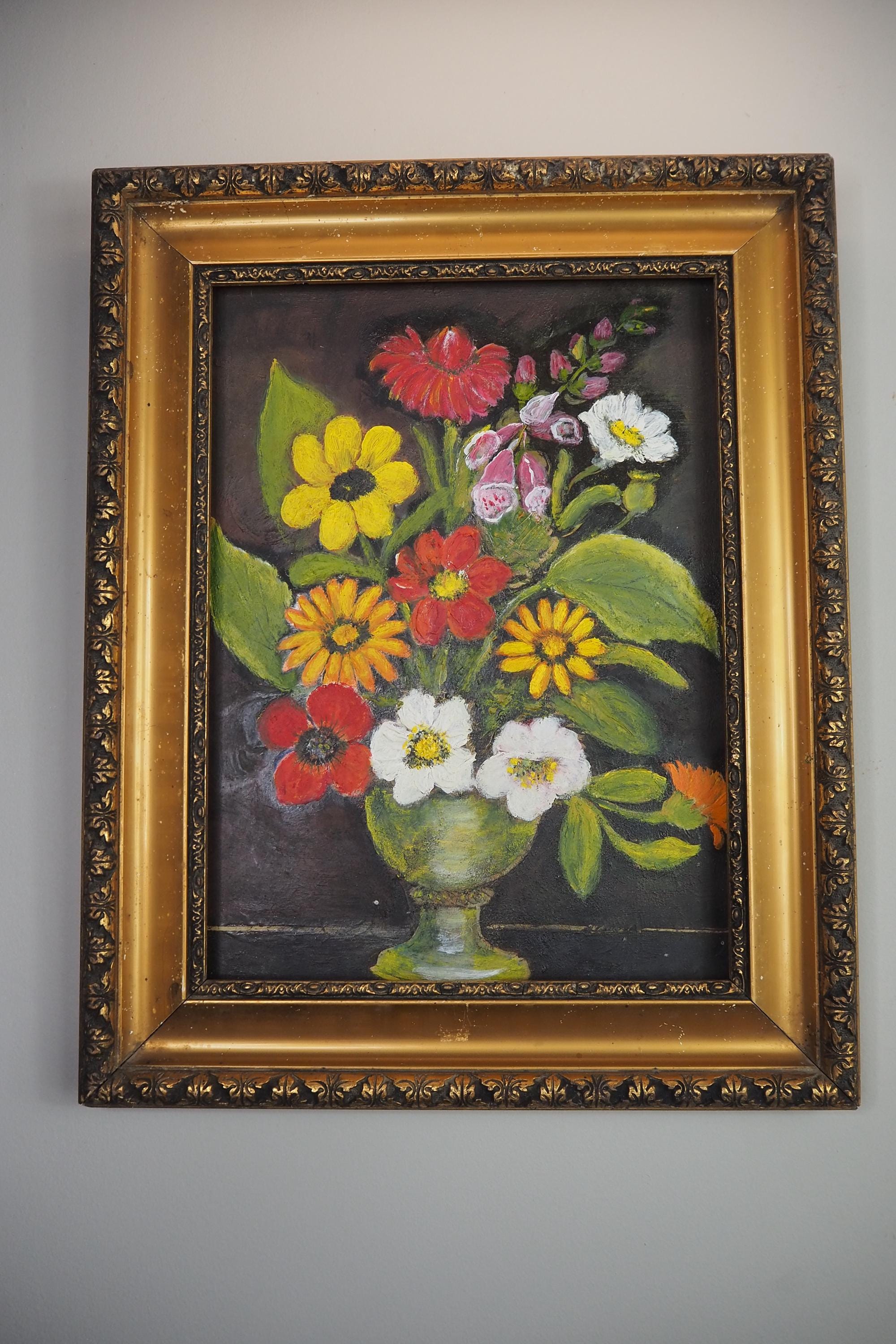 Golden Grandeur Blooms - Vintage Oil Painting in Hungarian Ornate