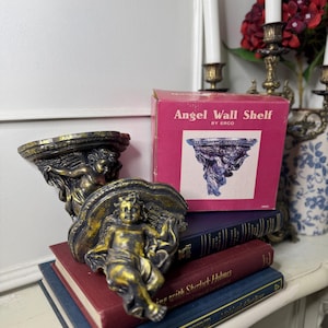 Baroque Cherub Wall Sconces in Box : Antique Gold Rococo Angel Shelf Decor