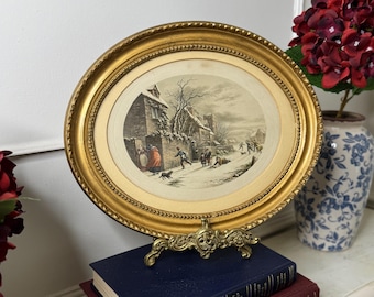 Le Blond Winter Cityscape Print: Vintage Giltwood Frame, c.1910
