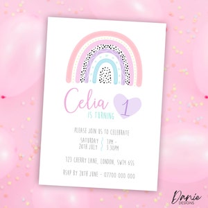 PERSONALISED pastel Rainbow Invitation for girls Birthday - DIGITAL DOWNLOAD - Party Invite - Birthday Invite - Rainbow Theme