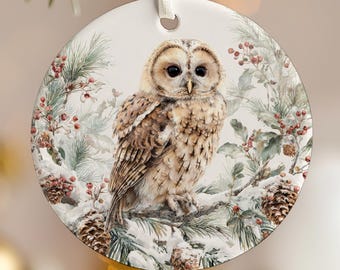 クリスマス フクロウ オーナメント 2.76インチ ラウンド セラミック 冬