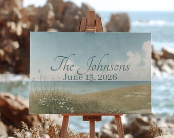 Wedding Welcome Sign Vintage Coastal Style Landscape Personalized