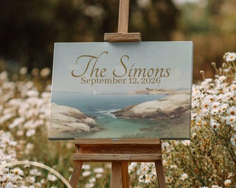 Wedding Welcome Sign Vintage Coastal Style Landscape Personalized