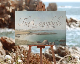 Wedding Welcome Sign Vintage New England Coastal Style Landscape Personalized