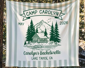 Camp Bachelorette Banner Tapestry Lake House Personalized Striped Party Decor