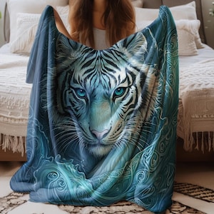 Mystische Eis Tiger Decke Ätherischer Weißer Tiger Kunst Winter Wildtiere Wohnkultur Tiger Liebhaber Geschenk Tier Wurf Wildtier Kunst Decke