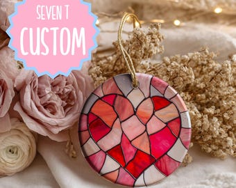 Personalized Valentine's Ornament 2.76" Round Ceramic Stained Glass Style Heart Gift