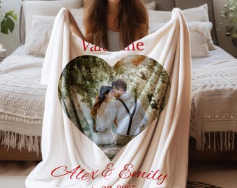 Valentine Photo Blanket Heart Engagement Couple Design Fleece Sherpa Gift