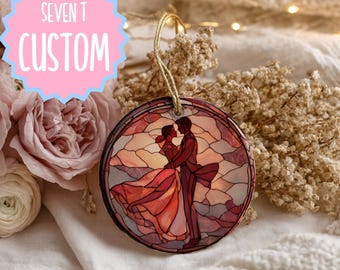 Personalized Couple Valentine's Ornament 2.76" Round Ceramic Stained Glass Style