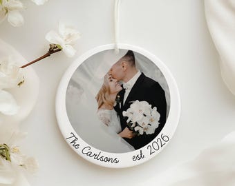 Personalized Wedding Photo Ornament 2.76" Round Ceramic Keepsake Gift