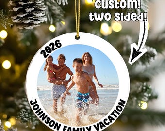 Personalized Family Vacation Ornament 2.76" Round Ceramic Keepsake Memory