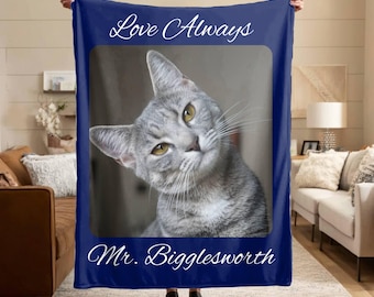Custom Cat Memorial Photo Velveteen Plush or Sherpa Blanket Pet Loss Sympathy Gift Personalized Cat Remembrance Throw Bereavement