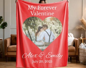 Valentine Photo Blanket Romantic Heart Engagement Wedding Couple Plush or Sherpa Gift