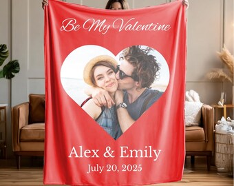 Valentine Photo Blanket Romantic Couple Heart Design Fleece Sherpa Gift