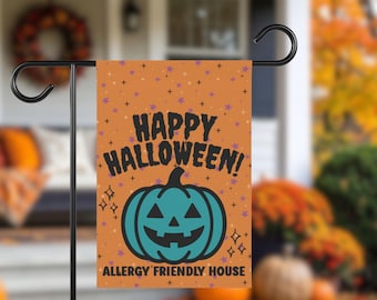 Happy Halloween Allergy Garden Banner Flag Teal Pumpkin