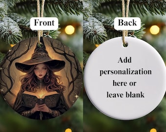 Adorno de bruja personalizado, redondo de cerámica de 7 cm (2,76"), arte místico de hechicera, regalo gótico de Halloween para brujas