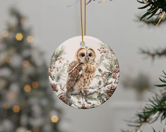 クリスマス フクロウ オーナメント 2.76インチ ラウンド セラミック 冬