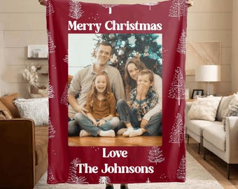 Custom Christmas Photo Velveteen Plush or Sherpa Blanket Personalized Family Photo Throw Merry Christmas Gift Holiday Keepsake