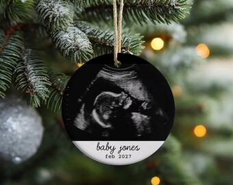 Personalized Ultrasound Ornament 2.76" Round Ceramic Keepsake Gift Baby Announcement