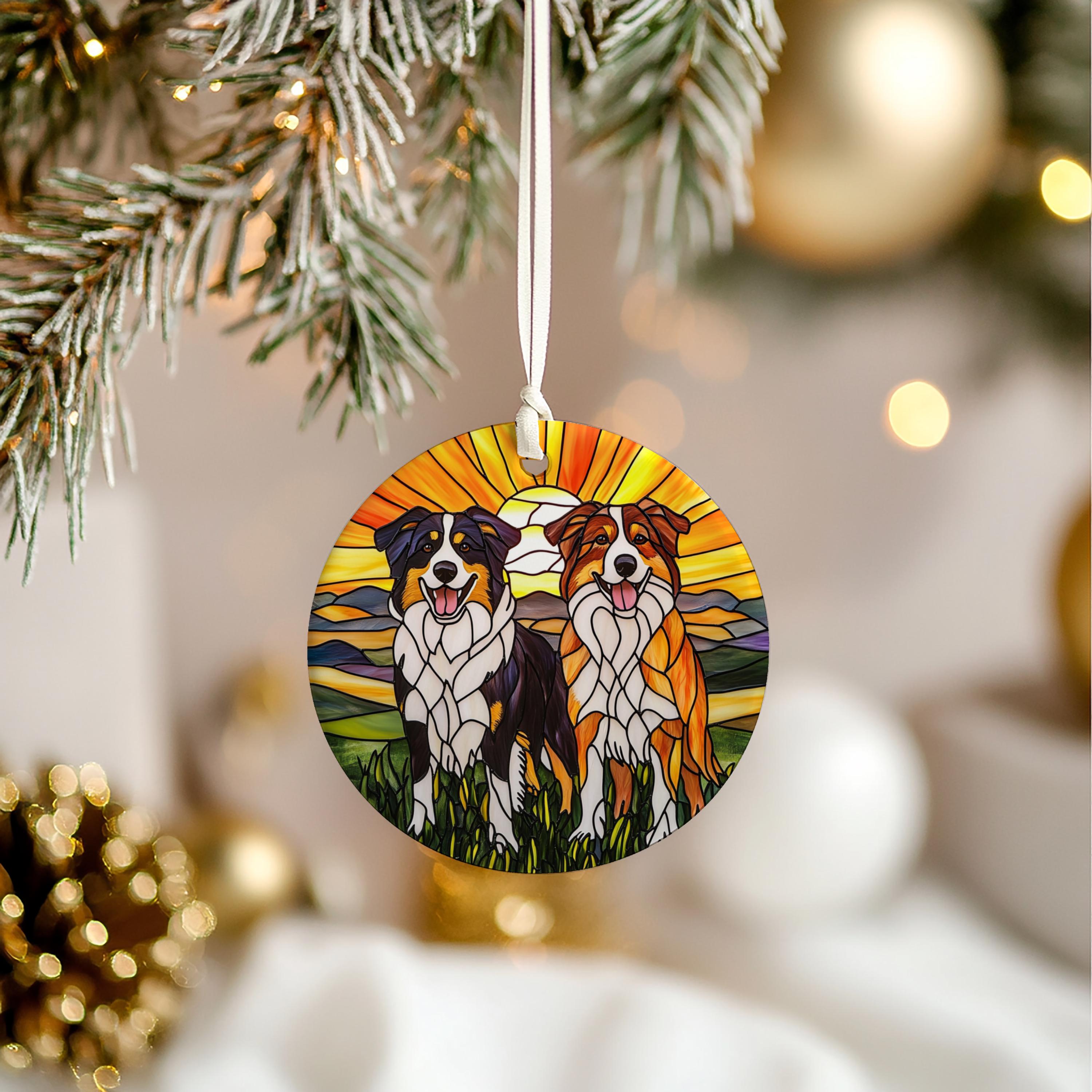 ステンドグラス風 オーストラリアンシェパード クリスマスオーナメント