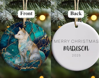 Personalized Stained Glass Style Shiba Inu Ceramic Ornament 2.76" Round Blue and Gold Dog Art Gift Elegant Pet Lover Holiday Decoration